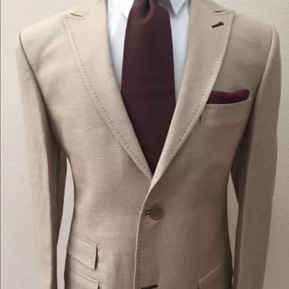 Oatmeal/ khaki/tan wool suit with 5% linen blend
